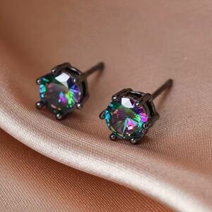Rainbow Crystal Stud Earrings Black Gold Stud